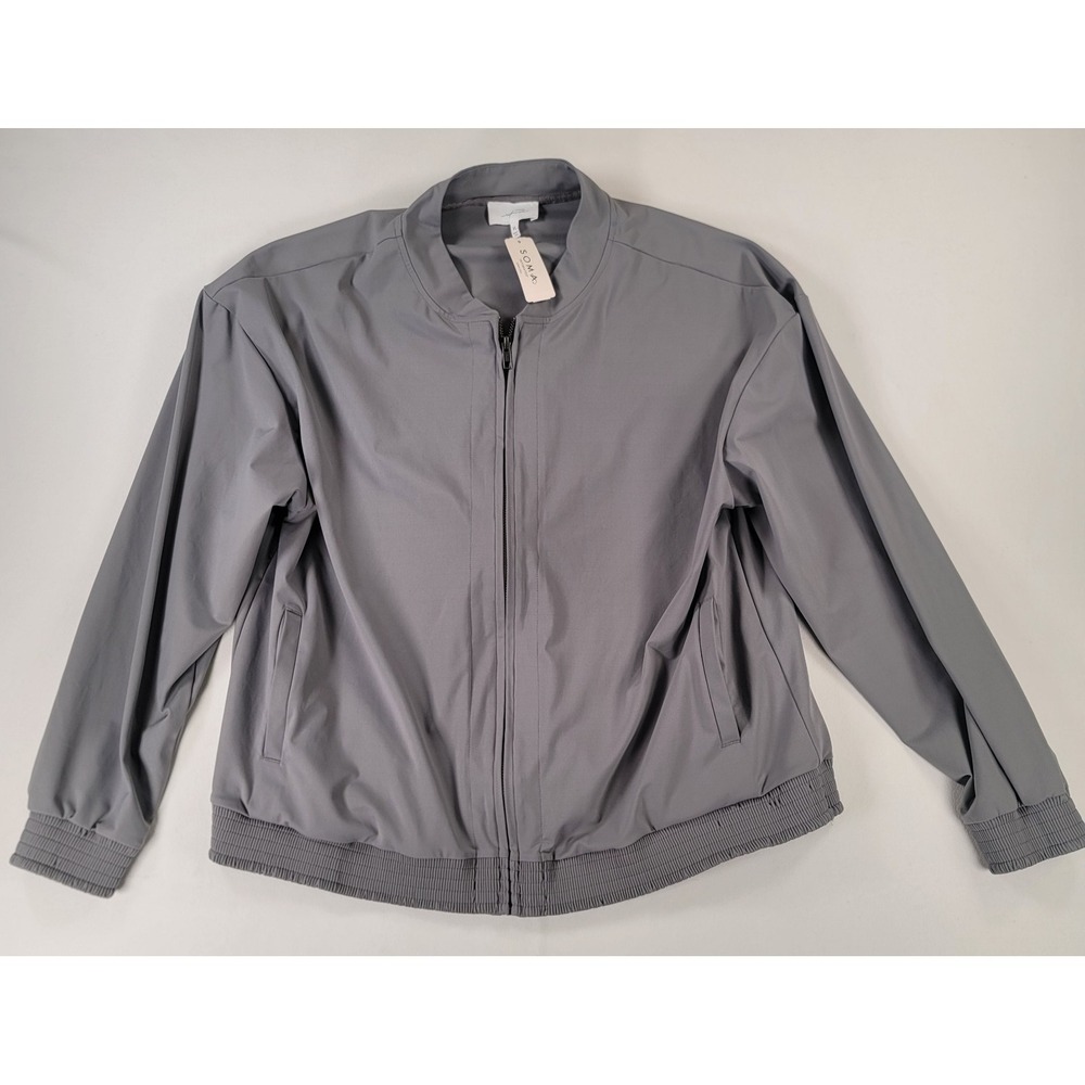 Soma WKND Tech Knit Bomber Jacket Restful Gray Full Zip Stretch XL NWT